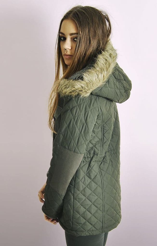 Womens Winter Hooded Quilted Jacket with Drawstring Waist